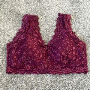 Burgundy bra.
